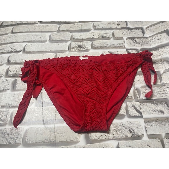 Mossimo Womans Red Crochet‎ Tie Side Bikini Bottom Swimsuit XL - Picture 1 of 5